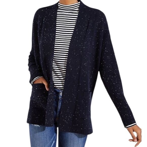 LOFT Sweaters - Loft Speckled Navy Open Pocket Cardigan size small
